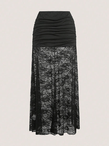 Skirts Black Sheer Nylon Sexy Fall Long Women's Bottoms