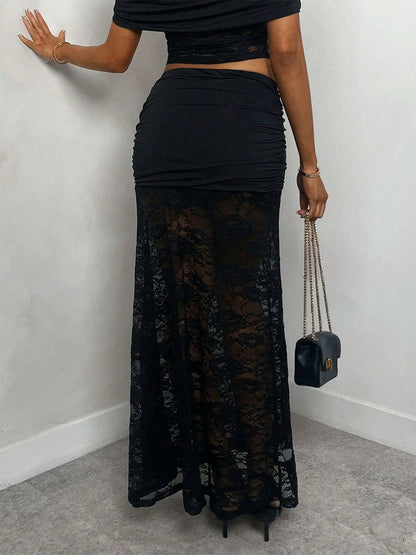 Skirts Black Sheer Nylon Sexy Fall Long Women's Bottoms