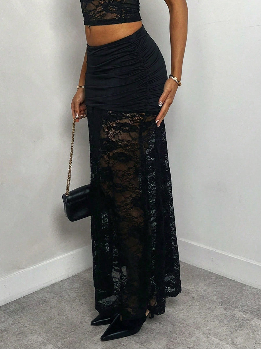 Skirts Black Sheer Nylon Sexy Fall Long Women's Bottoms