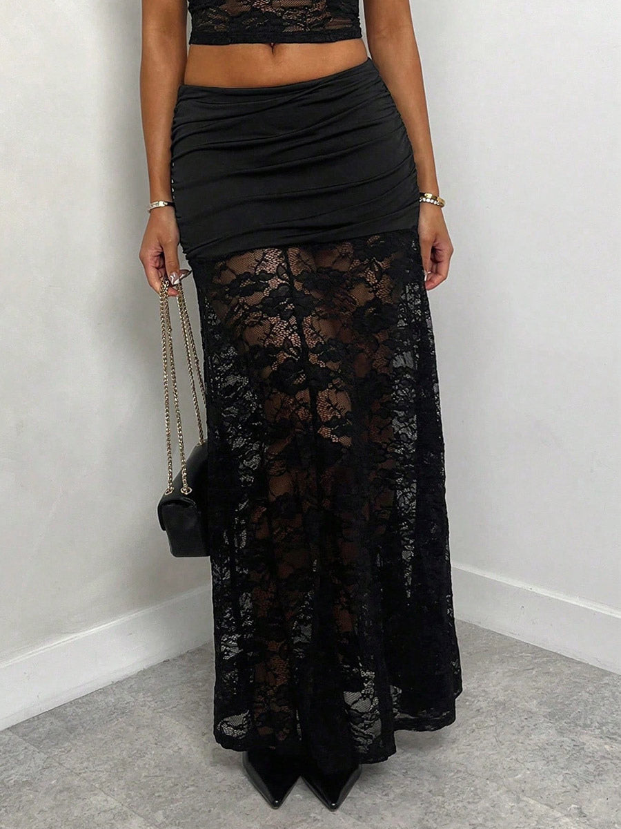 Skirts Black Sheer Nylon Sexy Fall Long Women's Bottoms
