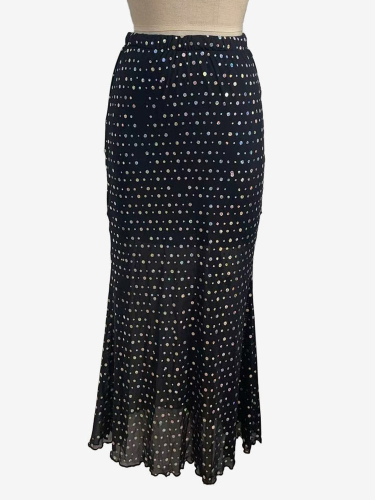 Skirts Black Raised Waist Polka Dot Elegant Long Women's Bottoms