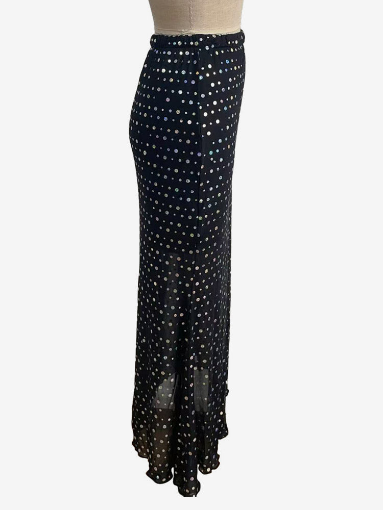 Skirts Black Raised Waist Polka Dot Elegant Long Women's Bottoms
