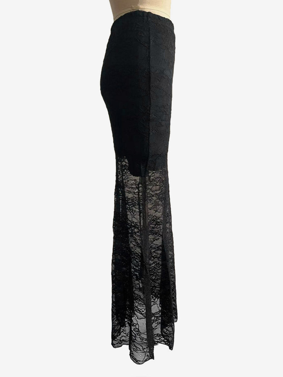 Skirts Black Lace Raised Waist Elegant Sheer Long Women's Bottoms