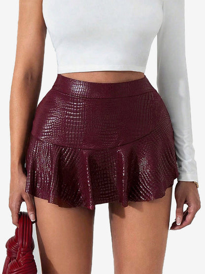 Skirts Burgundy Slim Fit Raised Waist Sexy Mini Women's Bottoms