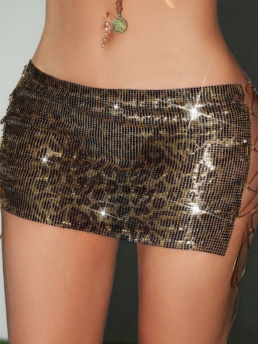 Skirts Leopard Shiny Metallic Sexy Slim Fit Fall Mini Women's Bottoms