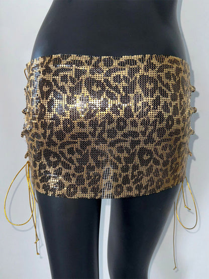 Skirts Leopard Shiny Metallic Sexy Slim Fit Fall Mini Women's Bottoms