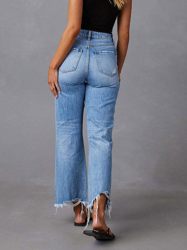 Jeans Bottoms SexyCasual Fringe Raised Waist Denim Jeans