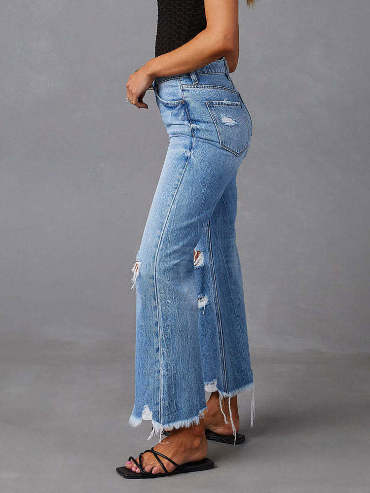 Jeans Bottoms SexyCasual Fringe Raised Waist Denim Jeans