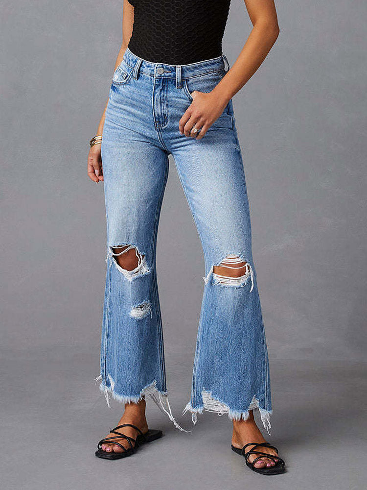 Jeans Bottoms SexyCasual Fringe Raised Waist Denim Jeans