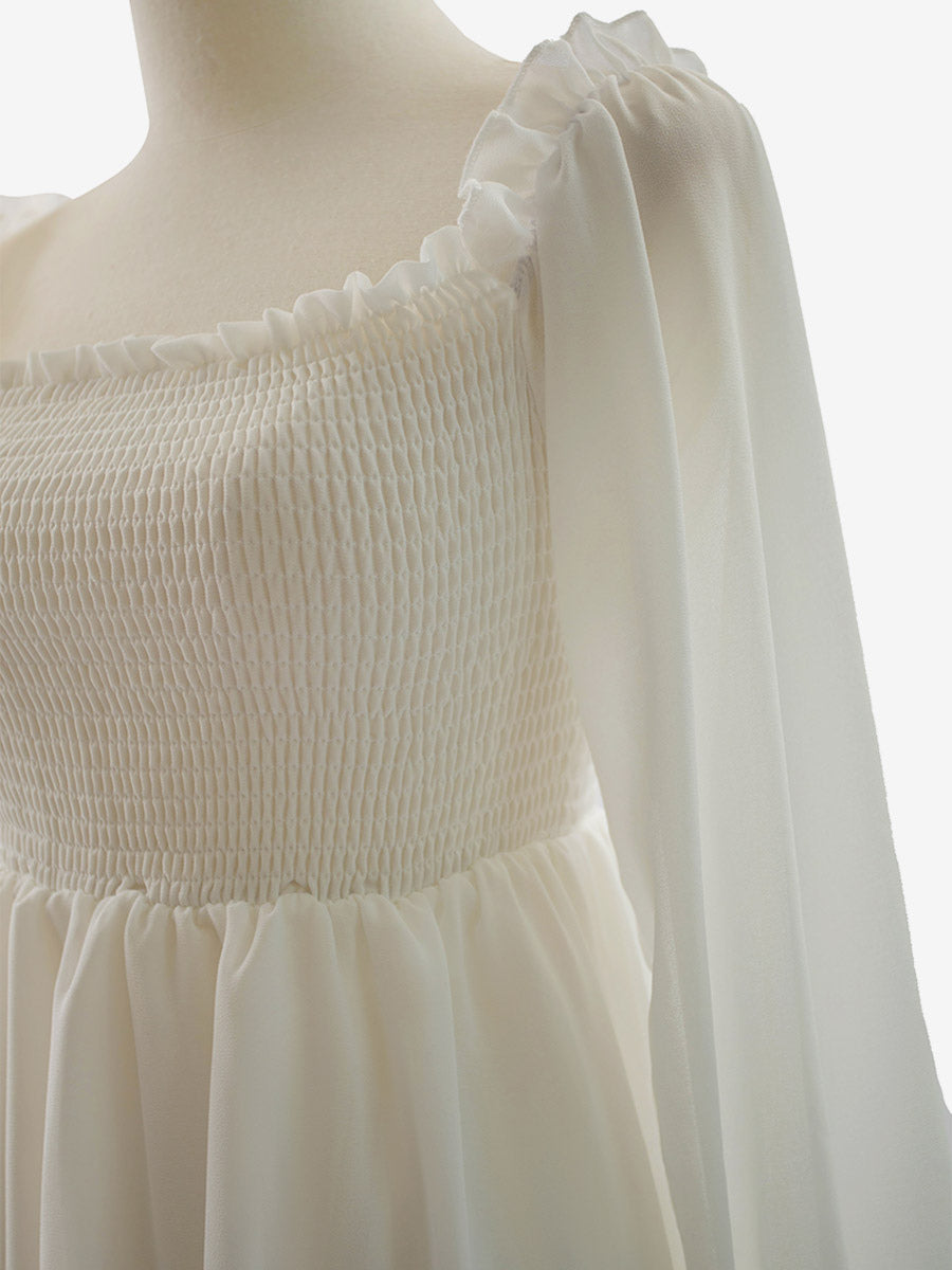 Daily Dresses Maxi Woman's Dress Long Sleeves Square Neck High Rise Waist Academic White Dress