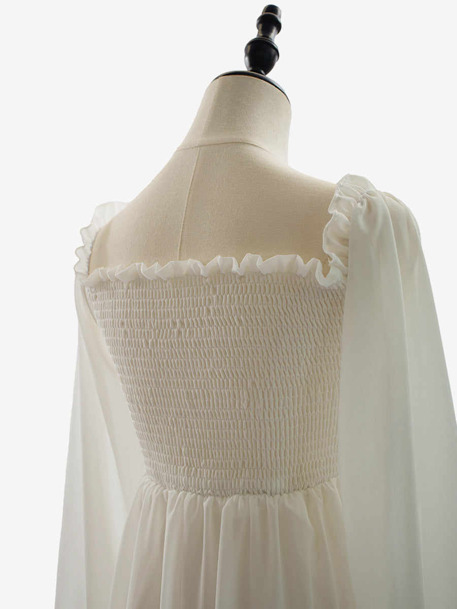 Daily Dresses Maxi Woman's Dress Long Sleeves Square Neck High Rise Waist Academic White Dress