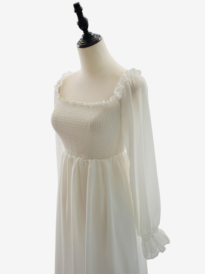 Daily Dresses Maxi Woman's Dress Long Sleeves Square Neck High Rise Waist Academic White Dress