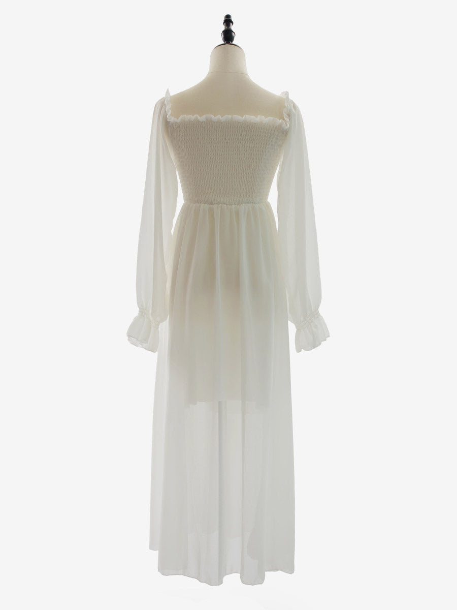 Daily Dresses Maxi Woman's Dress Long Sleeves Square Neck High Rise Waist Academic White Dress