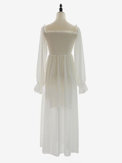 Daily Dresses Maxi Woman's Dress Long Sleeves Square Neck High Rise Waist Academic White Dress