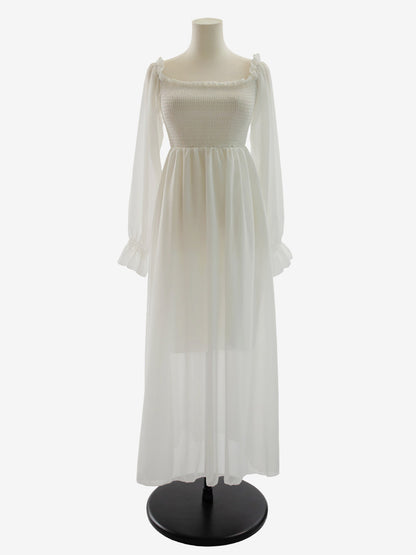 Daily Dresses Maxi Woman's Dress Long Sleeves Square Neck High Rise Waist Academic White Dress