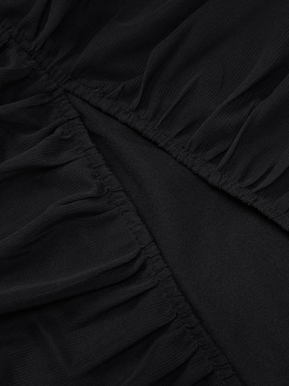 Party Dresses Black Halter Sweetheart Ruched Split Midi Dress Night Club City Outfit