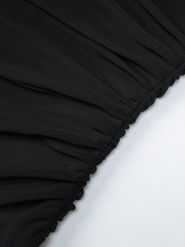 Party Dresses Black Halter Sweetheart Ruched Split Midi Dress Night Club City Outfit