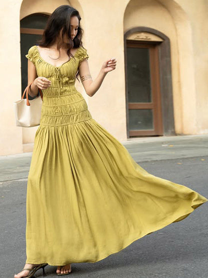 Vacation Dress Flowy Tiered Smocked Maxi Off Shoulder Ruffle Sleeve Summer Resort Vacation Sundress