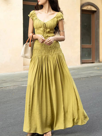 Vacation Dress Flowy Tiered Smocked Maxi Off Shoulder Ruffle Sleeve Summer Resort Vacation Sundress