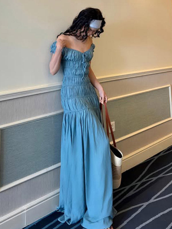Vacation Dress Flowy Tiered Smocked Maxi Off Shoulder Ruffle Sleeve Summer Resort Vacation Sundress