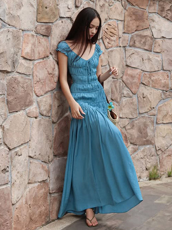 Vacation Dress Flowy Tiered Smocked Maxi Off Shoulder Ruffle Sleeve Summer Resort Vacation Sundress
