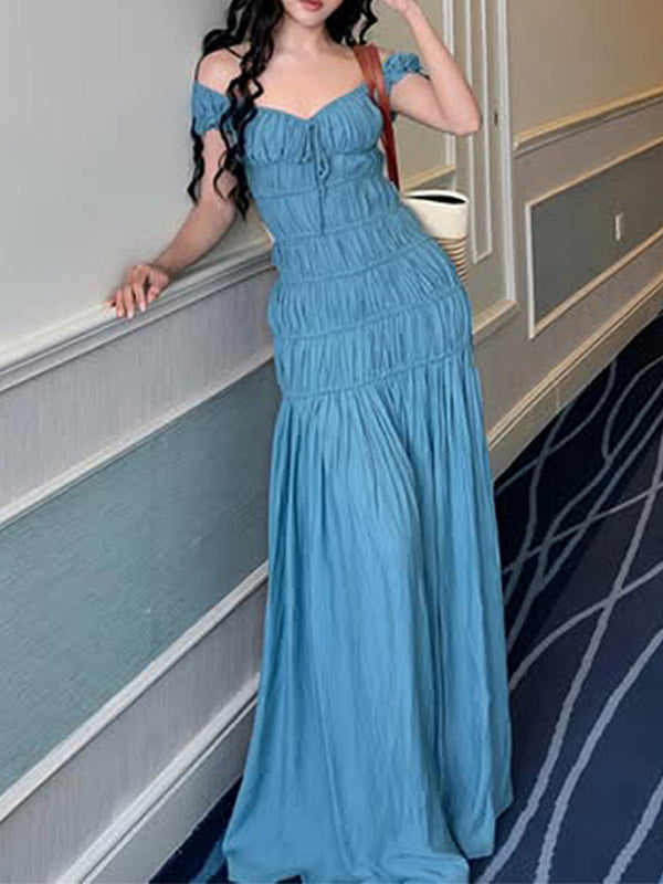 Vacation Dress Flowy Tiered Smocked Maxi Off Shoulder Ruffle Sleeve Summer Resort Vacation Sundress