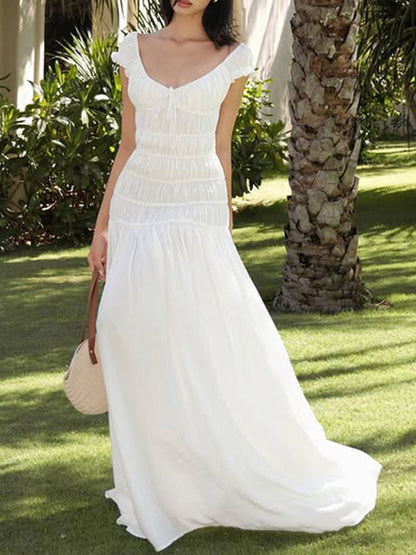 Vacation Dress Flowy Tiered Smocked Maxi Off Shoulder Ruffle Sleeve Summer Resort Vacation Sundress