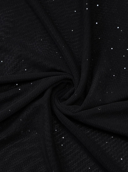 Night Out Dresses Black Glitter Mesh Choker Slit Maxi Dress See Through Night Club Party Gown