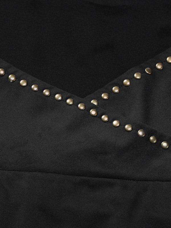 Party Dresses Black Rivet Trim Halter Open Back Bodycon Mini Dress Nightclub Party Outfit
