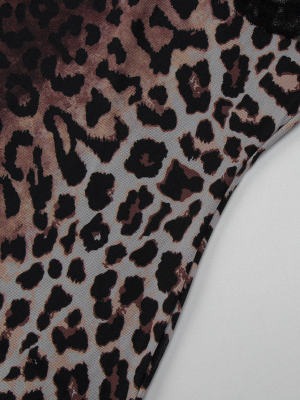 Night Out Dresses Wild Leopard Print Cami Slip Mini Lace Trim Strap Bodycon Night Chemise