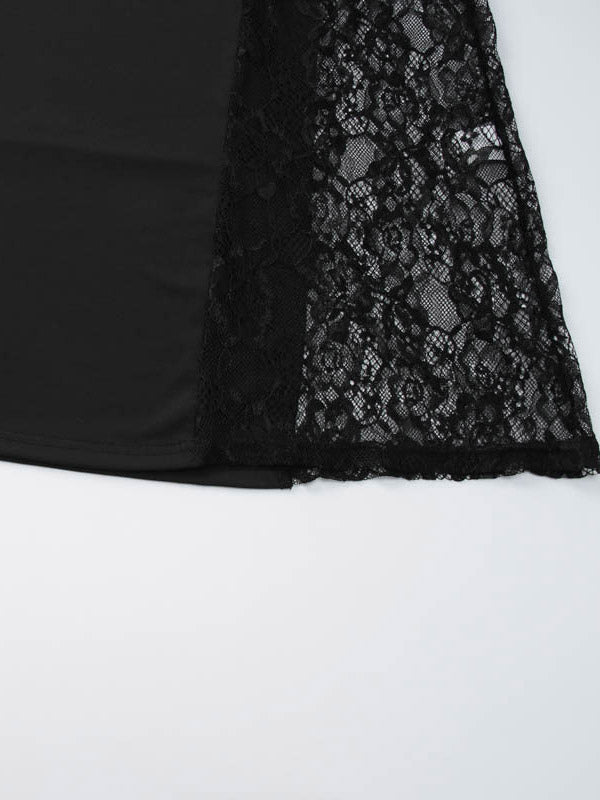 Night Out Dresses Black Side Sheer Lace Panel Mermaid Maxi Dress Nightclub Formal Gown