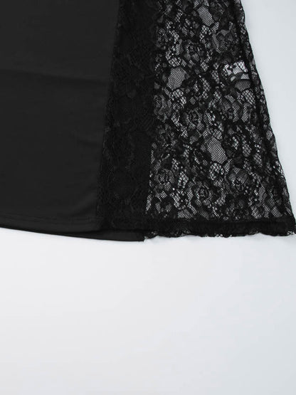 Night Out Dresses Black Side Sheer Lace Panel Mermaid Maxi Dress Nightclub Formal Gown