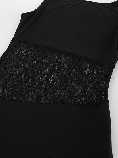 Party Dresses Black White Waist Lace Cutout Sleeveless Bodycon Midi Evening Dress