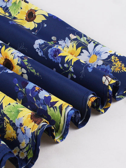 Vintage Dresses 1950s Swing Floral Swing Dress Sleeveless A-Line Tea Party Midi Dress