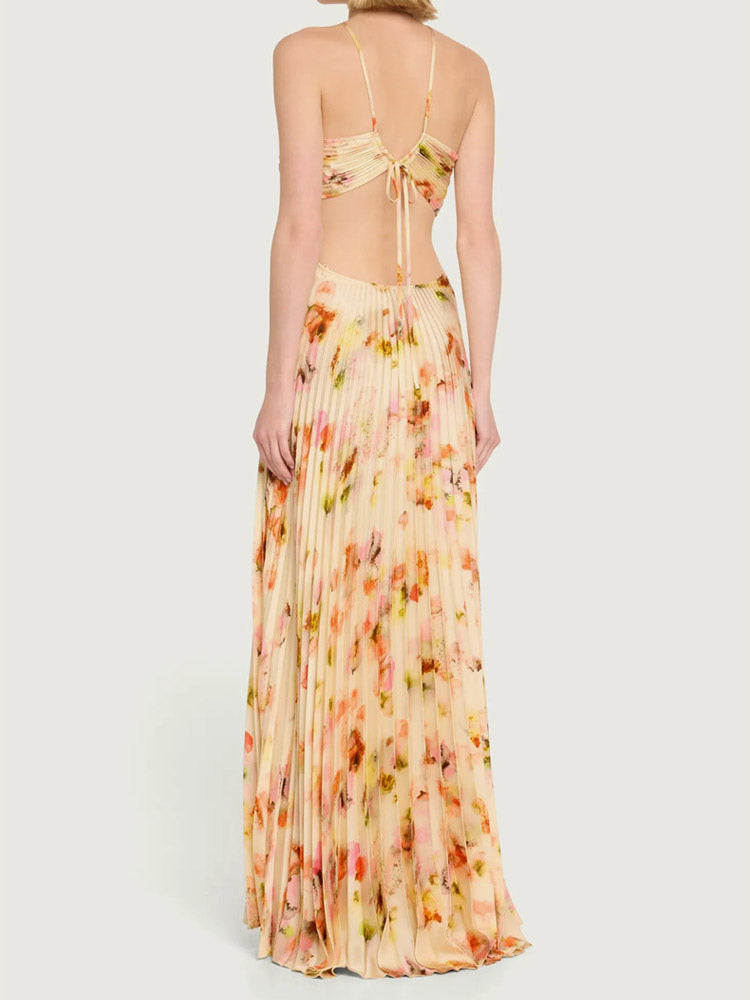 Party Dresses Floral Print Backless Spaghetti Strap Maxi Dress Summer Boho Beach Long Dress