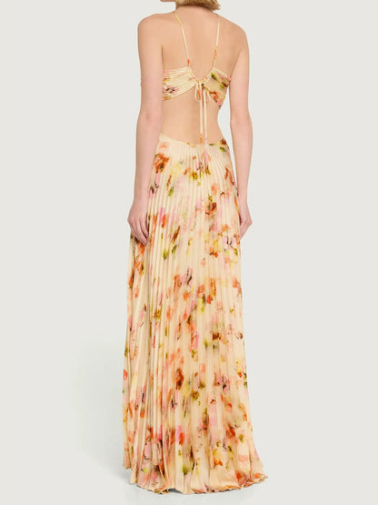 Party Dresses Floral Print Backless Spaghetti Strap Maxi Dress Summer Boho Beach Long Dress