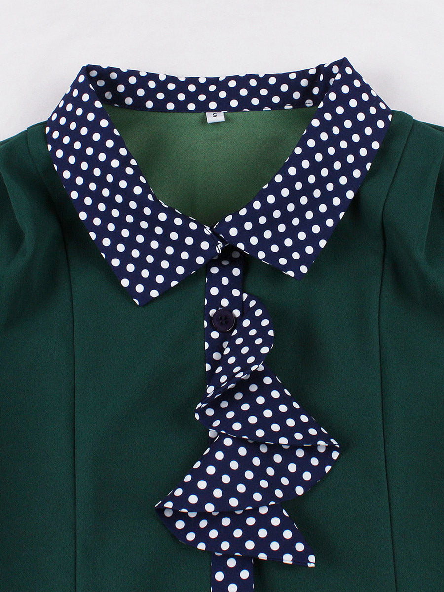 Vintage Dress Women's 1950s Swing Dress Polka Dot Collar Bow Tie Tea Party Midi Dress