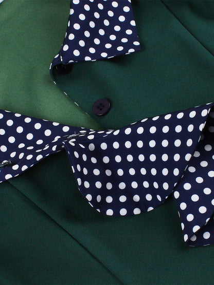 Vintage Dress Women's 1950s Swing Dress Polka Dot Collar Bow Tie Tea Party Midi Dress