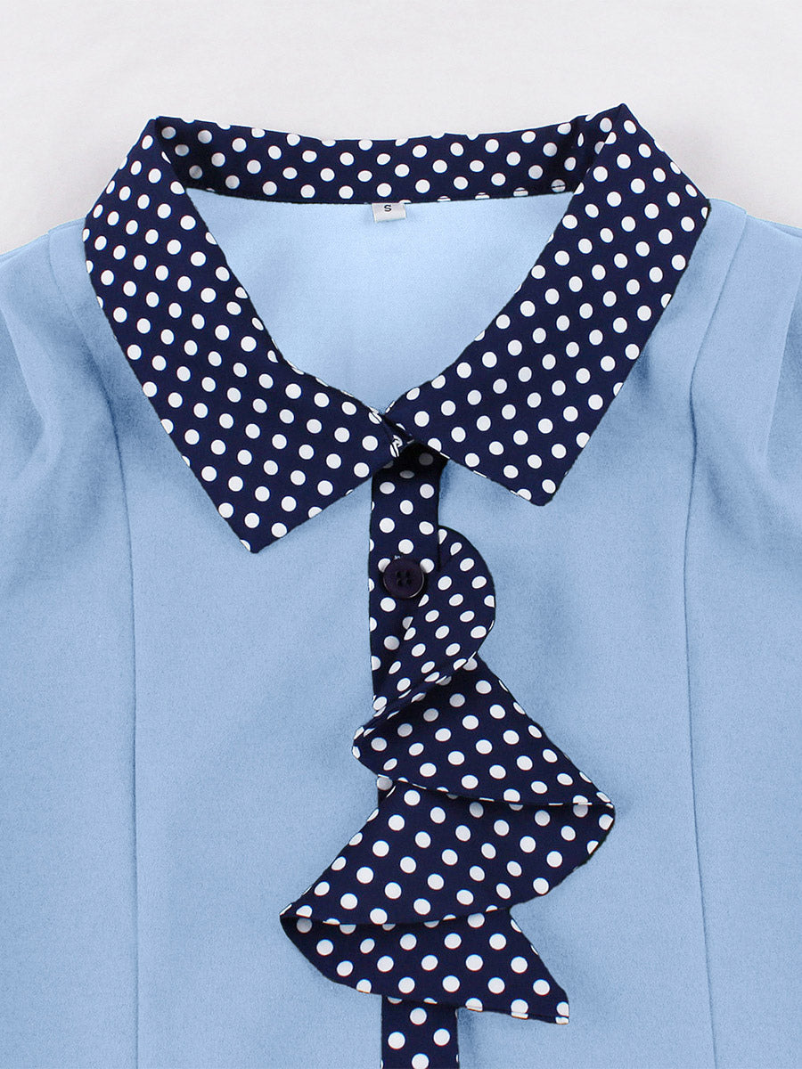 Vintage Dress Women's 1950s Swing Dress Polka Dot Collar Bow Tie Tea Party Midi Dress