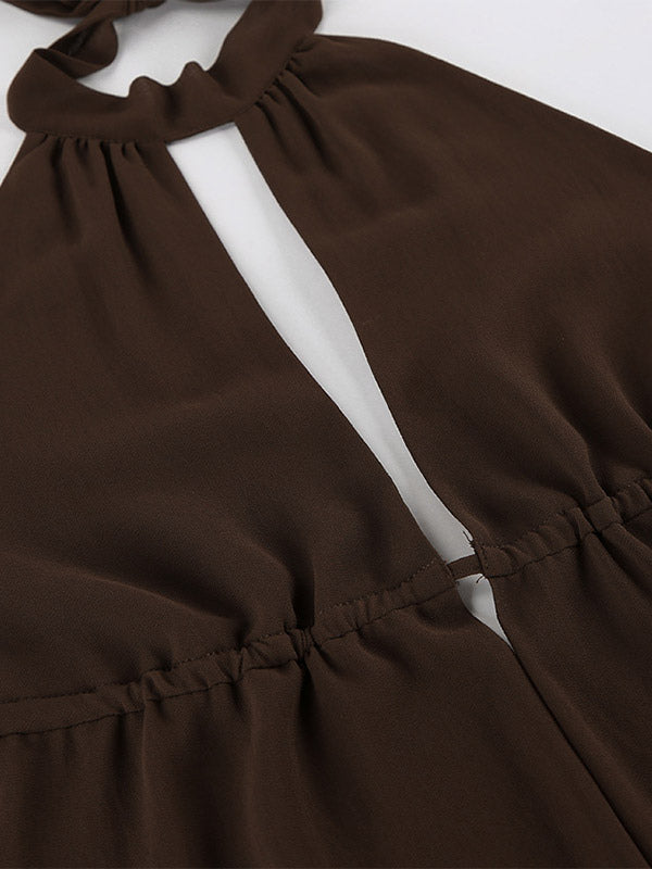Brown Cami Top Chiffon Backless Sexy Women Camis