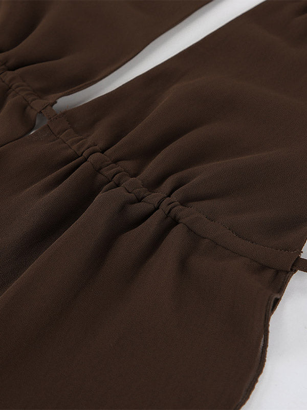 Brown Cami Top Chiffon Backless Sexy Women Camis