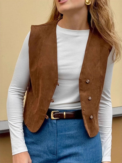Khaki Cami Top V-Neck Chic Clothes Suede Women Camis