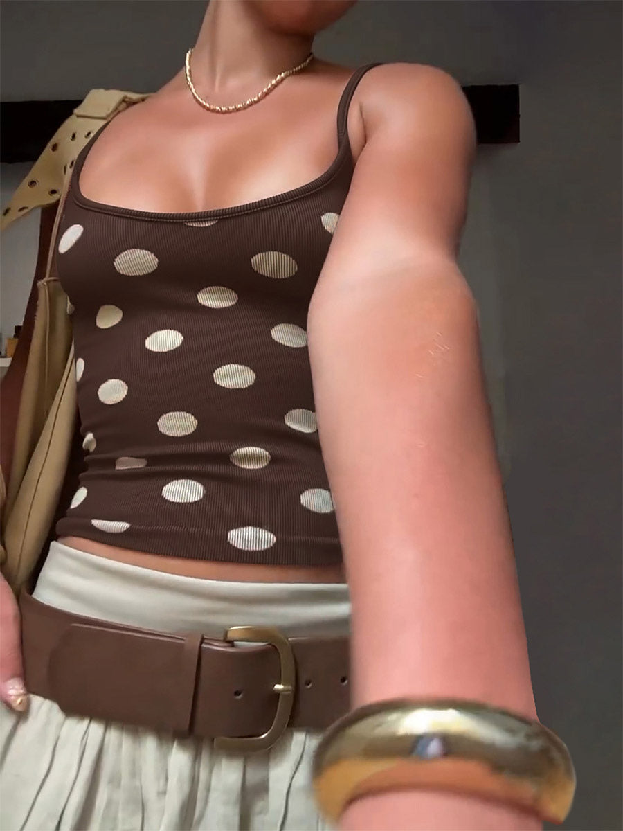 Coffee Brown Cami Top Straps Neck Chic Open Shoulder Women Camis