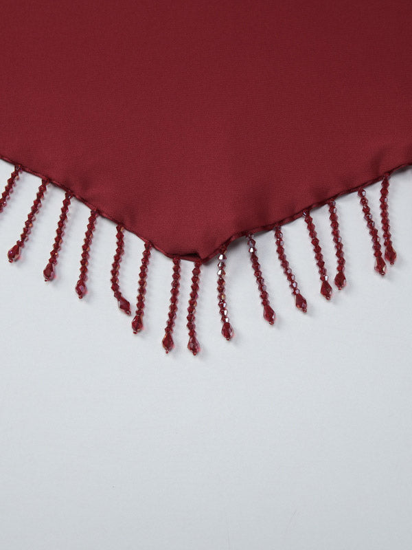 Burgundy Cami Top Straps Neck Fringe Open Shoulder Sexy Women Camis