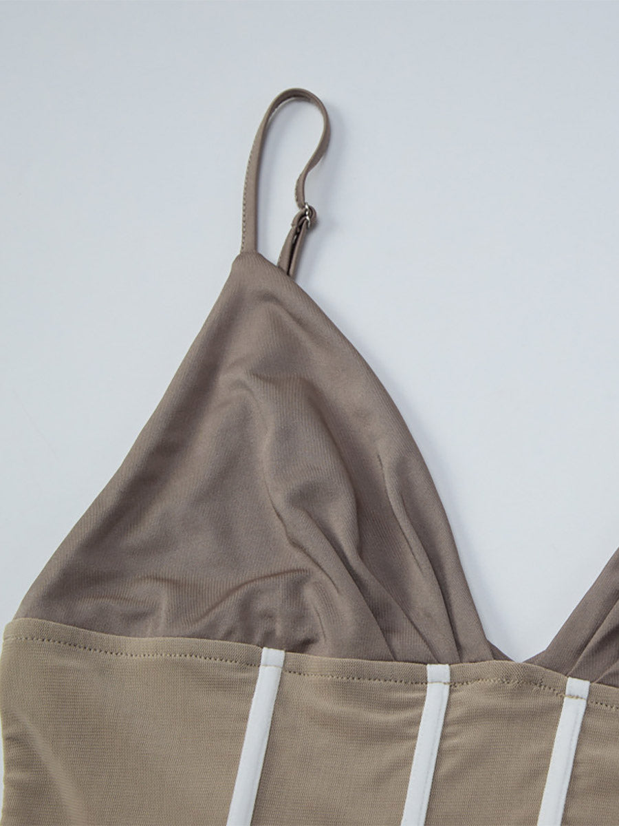 Khaki Cami Top Straps Neck Chic Shaping Camis For Women