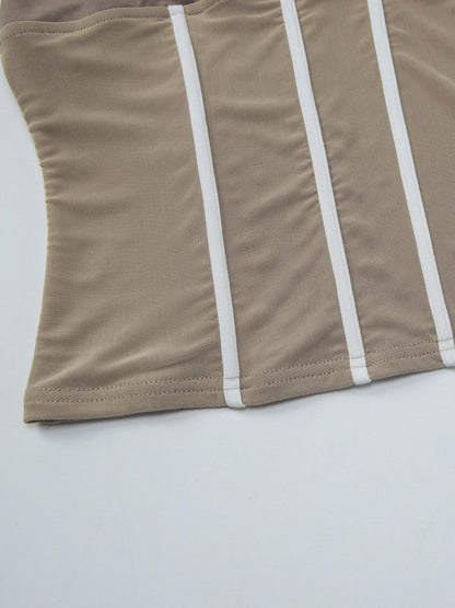 Khaki Cami Top Straps Neck Chic Shaping Camis For Women