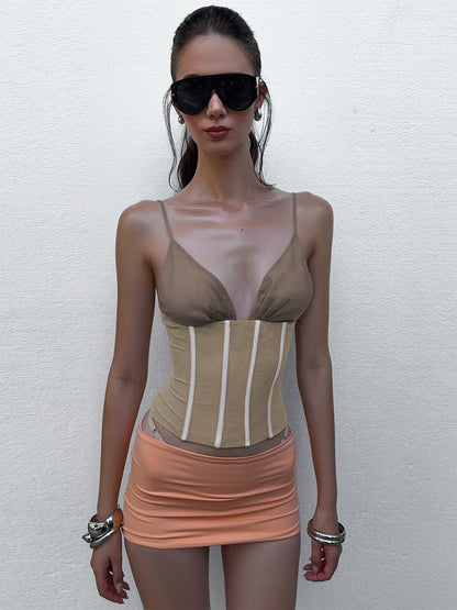 Khaki Cami Top Straps Neck Chic Shaping Camis For Women