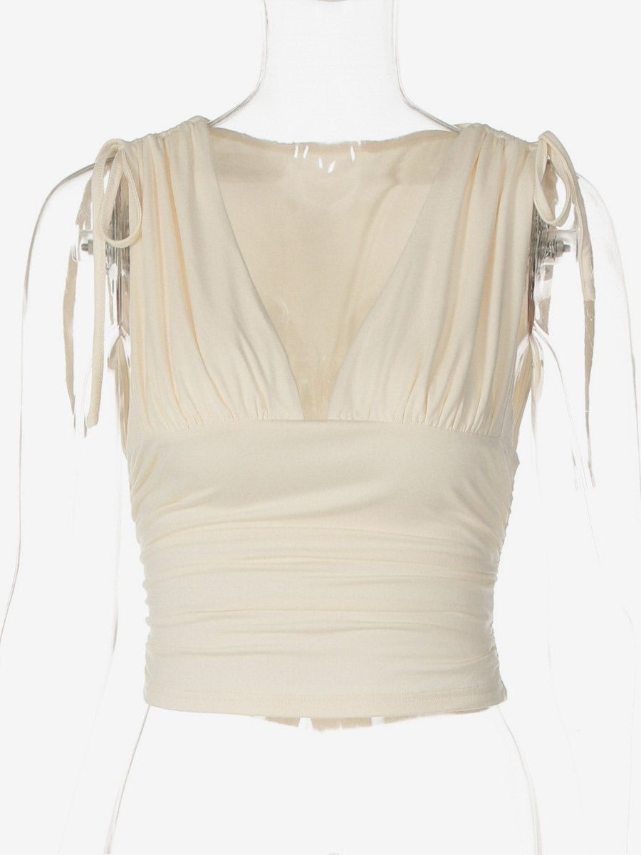 Tank Top Women's Sexy Ruched Crop Top Deep V Neck Sleeveless Slim Fit Summer Cami Top