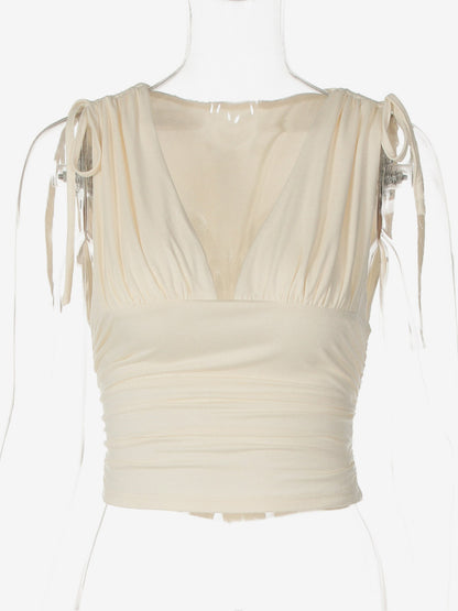 Tank Top Women's Sexy Ruched Crop Top Deep V Neck Sleeveless Slim Fit Summer Cami Top