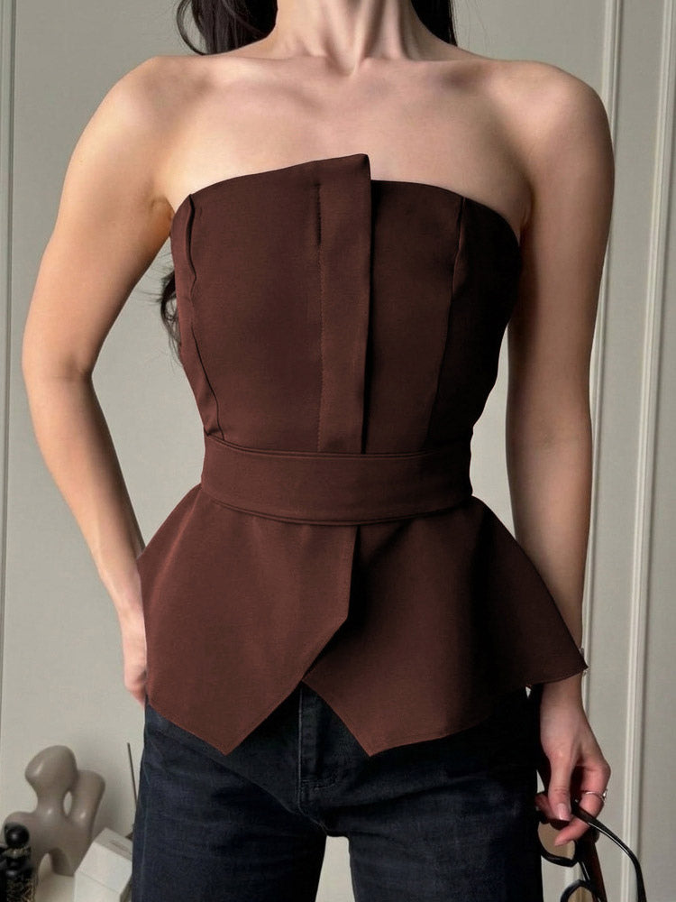 Brown Cami Top Strapless Casual Women Camis